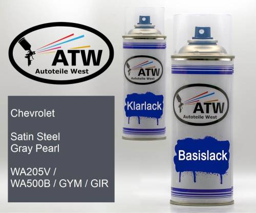Chevrolet, Satin Steel Gray Pearl, WA205V / WA500B / GYM / GIR: 400ml Sprühdose + 400ml Klarlack - Set, von ATW Autoteile West.